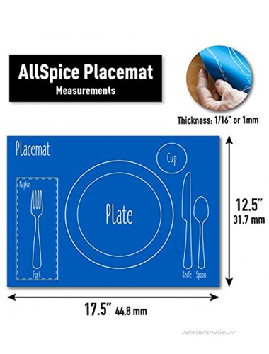 AllSpice Kids Table Setting Placemats 4-Pack Montessori Style Silicone Blue