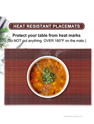 ALPIRIRAL Placemats Set of 6 Washable Wipeable Red Place mats Waterproof Non-Slip Placemat for Kitchen Dining Table Heat Resistant Table Place Mat Outdoor Modern Easy Clean Red