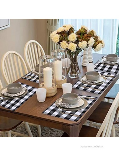 Aneco 6 Pack Buffalo Plaid Placemats Place Mats 13 x 19 Inches Checkered Double Layer Placemats Decorative Kitchen Cotton Table Placemats Black and White