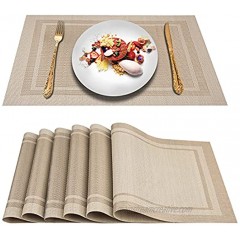 Artand Placemats Woven Crossweave Placemat for Dining Table PVC Vinyl Table Mats Set of 6 Beige-Frames