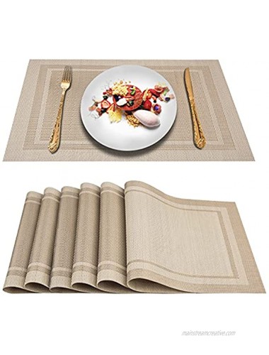Artand Placemats Woven Crossweave Placemat for Dining Table PVC Vinyl Table Mats Set of 6 Beige-Frames