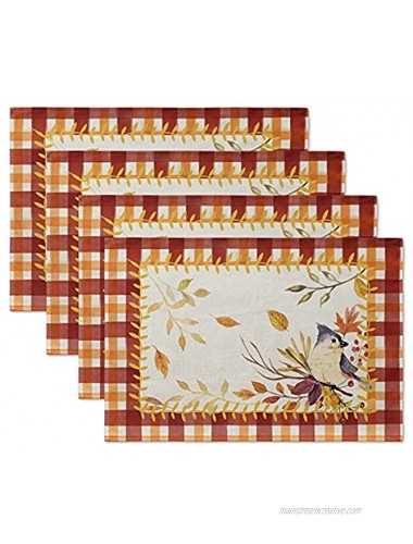 Artoid Mode Buffalo Plaid Birds Maple Leaves Orange White Placemat for Dining Table 12 x 18 Inch Fall Autumn Harvest Holiday Rustic Vintage Thanksgiving Halloween Washable Table Mats Set of 4