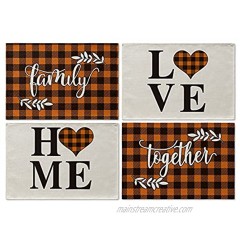 Artoid Mode Family Together Love Home Buffalo Plaid Placemat for Dining Table 12 x 18 Inch Fall Autumn Harvest Holiday Rustic Vintage Thanksgiving Washable Table Mats Set of 4