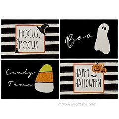 Artoid Mode Happy Halloween Strips Placemats for Dining Table 12 x 18 Inch Fall Candy Time Hocus Pocus Holiday Washable Table Mat Set of 4