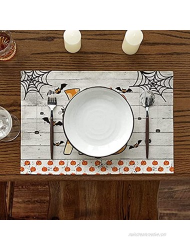Artoid Mode Happy Halloween Trick or Treat Placemats for Dining Table 12 x 18 Inch Fall Harvest Holiday Love Home Washable Table Mat Set of 4