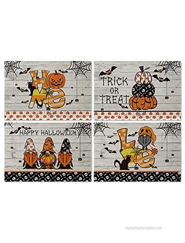 Artoid Mode Happy Halloween Trick or Treat Placemats for Dining Table 12 x 18 Inch Fall Harvest Holiday Love Home Washable Table Mat Set of 4