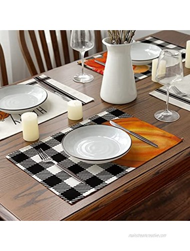 Artoid Mode Happy Harvest Buffalo Plaid Thanksgiving Placemats for Dining Table 12 x 18 Inch Seasonal Fall Turkey Pumpkins Holiday Rustic Vintage Washable Table Mats Set of 4