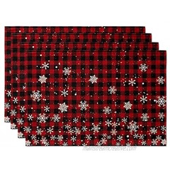 Artoid Mode Red and Black Buffalo Plaid Christmas Placemats for Dining Table 12 x 18 Inch Seasonal Winter Xmas Snowflakes Holiday Rustic Vintage Thanksgiving Washable Table Mats Set of 4