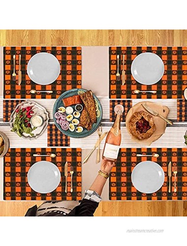 ASPMIZ 12 Pcs Halloween Placemats Set Waterproof Pumpkin Cat Napkins Orange and Black Non Slip Plaid Coaster for Dining Room Halloween Decoration for Dining Table Kitchen Party 11.8 x 17.7 Inch