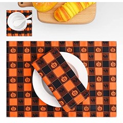 ASPMIZ 12 Pcs Halloween Placemats Set Waterproof Pumpkin Cat Napkins Orange and Black Non Slip Plaid Coaster for Dining Room Halloween Decoration for Dining Table Kitchen Party 11.8 x 17.7 Inch