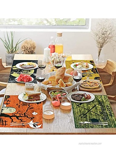 ASPMIZ 4 Pcs Halloween Placemats Heat-Resistant Spooky Castle Cat Witch Dining Mats Non Slip Table Mat for Dining Room Halloween Decoration for Dining Table Kitchen Party 11.8 x 17.7 Inches