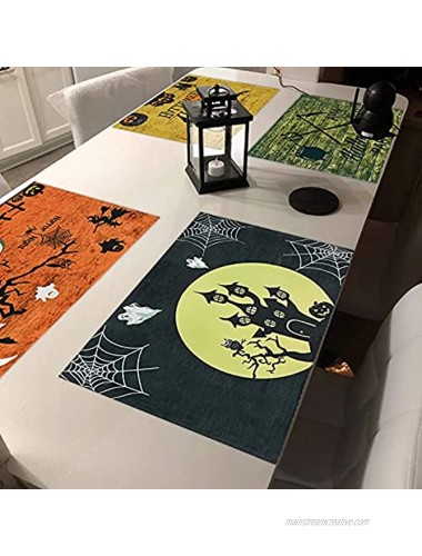 ASPMIZ 4 Pcs Halloween Placemats Heat-Resistant Spooky Castle Cat Witch Dining Mats Non Slip Table Mat for Dining Room Halloween Decoration for Dining Table Kitchen Party 11.8 x 17.7 Inches