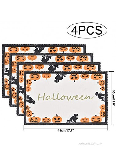 ASPMIZ Halloween Placemats Set of 4 Black Cat and Orange Pumpkin Placemats Non Slip Heat-Resistant Table Mats for Halloween Party Dining Decoration