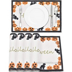 ASPMIZ Halloween Placemats Set of 4 Black Cat and Orange Pumpkin Placemats Non Slip Heat-Resistant Table Mats for Halloween Party Dining Decoration