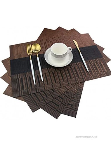 Bright Dream Placemats Plastic Woven Vinyl Wipe Clean for Dining Table 12x18 inches Set of 4（Coffee+Black）