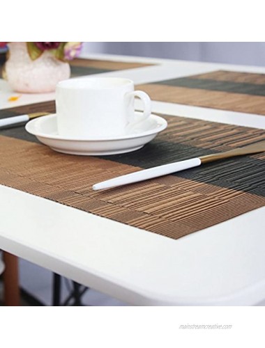 Bright Dream Placemats Plastic Woven Vinyl Wipe Clean for Dining Table 12x18 inches Set of 4（Coffee+Black）