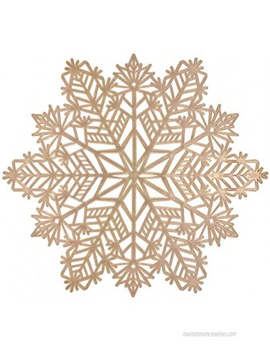 Christmas Snowflake Place Mats Set of 4 Gold Metallic Festive Vinyl Table Mat Washable for Holiday Dinner Table Top Doilies Decorations 15” Diameter Hollow Out Non-Slip for Decor Wedding Accent