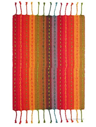 COTTON CRAFT Salsa Stripe Placemat Set of 4 Premium Cotton Halloween Harvest Autumn Fall Thanksgiving Holiday Christmas Xmas Dining Celebration Festive Party Table Setting 13x19 Red Rust Multi