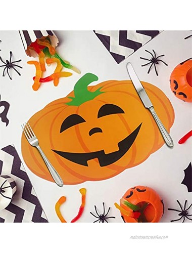 Creahaus Halloween Pumpkin Placemats Set of 4 Double-Sided Printed Pumpkin Table Place mats for Halloween Decoration Dinner Party Tableware Decor
