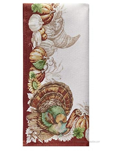Elrene Home Fashions Holiday Turkey Bordered Fall Fabric Napkins Set of 8 17 x 17 Multi 8 Count