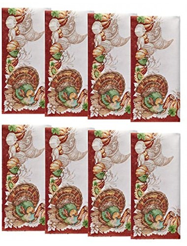 Elrene Home Fashions Holiday Turkey Bordered Fall Fabric Napkins Set of 8 17 x 17 Multi 8 Count