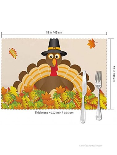 Fall Leaves Happy Thanksgiving Turkey Placemats Set of 6 Non-Slip Washable Table Place Mats for Kitchen Dining 12 X 18 Inch