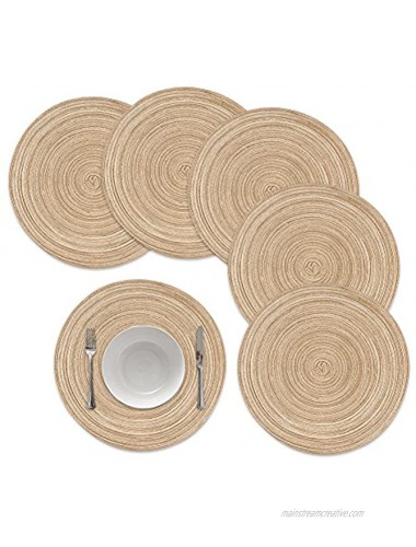 famibay Round Placemats Round Braided Place Mats for Dining Table Heat Insulation Table Mats for Kitchen 15 inchesKhaki,Set of 6