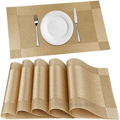 FGSAEOR Placemats Place Mats for Kitchen Dining Table Heat-Resistant StainAnti-Skid Washable PVC Table Mats Easy to Cleaning Woven Vinyl Dinner Mats Gold 6 Pack