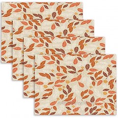 Fullentiart Rustic Placemats Orange Placemats Burlap Placemats Fall Pattern Autumn Beautiful Leaves and Elegant Flowers 18"X12"Set of 4 Easy to Clean for Dining Kitchen Restaurant Table