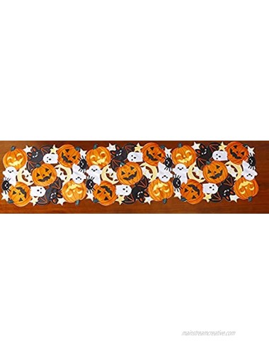 GRANDDECO Holiday Halloween Table Runner 13x36,Cutwork Applique Embroidered Pumpkins and Bats Dresser Scarf for Home Dining Autumn Thanksgiving Tabletop Decoration