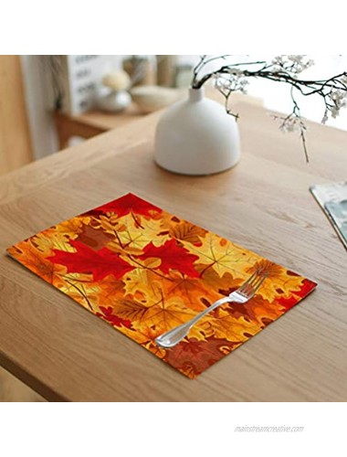 Greengoal Thanksgiving Placemats Maple Leaves Placemats Table Mats Non-Slip Heat-Resistant Washable 12 x 18 Set of 4