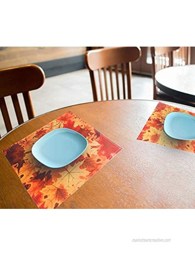 Greengoal Thanksgiving Placemats Maple Leaves Placemats Table Mats Non-Slip Heat-Resistant Washable 12 x 18 Set of 4