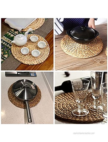 HomeDo 4Pack Large Round Woven Placemats for Dining Table Water Hyacinth Straw Braided Placemat Heat Resistant Non-Slip Weave Placemats HandmadeWater Hyacinth-4pack Round 12