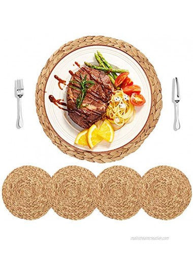 HomeDo 4Pack Large Round Woven Placemats for Dining Table Water Hyacinth Straw Braided Placemat Heat Resistant Non-Slip Weave Placemats HandmadeWater Hyacinth-4pack Round 12