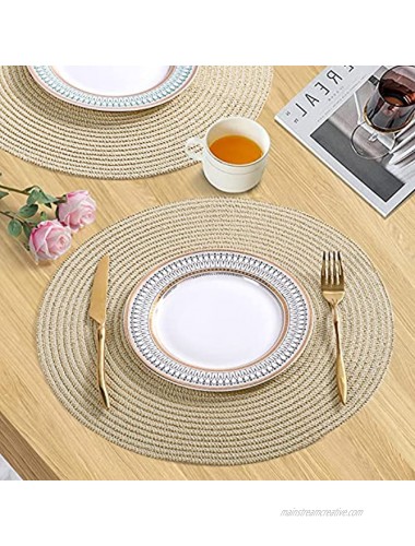 homing 15 Inch Round Place Mats Set of 4 for Dining Table – Woven Heat Resistant Washable Reversible Tan with Gold Placemat Easy to Clean