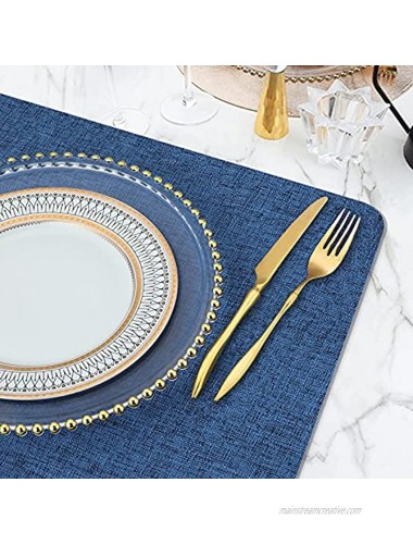 homing Navy Blue Cloth Placemats for Dining Table Set of 6 – Cotton Linen Blend Washable Farmhouse Kitchen Mats for Indoors & Outdoors Easy to Clean 14 x 19 Inch