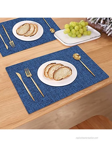 homing Navy Blue Cloth Placemats for Dining Table Set of 6 – Cotton Linen Blend Washable Farmhouse Kitchen Mats for Indoors & Outdoors Easy to Clean 14 x 19 Inch
