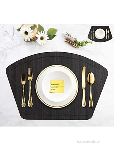 Immokaz Round Placemat for Dining Heat Insulation Stain Resistant Non-Slip Waterproof Washable Wipe Clean PU Fan Shape Wedge Kitchen Table Mat Set 4 Pu Wood Black