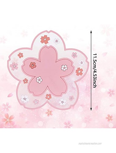 Kawaii Sakura Cup Coaster Decor Cup Placemat Cute Kitchen Pot Bowl Pad Placemat Cherry Blossom Coaster Table Cup Mat Flower Pattern Mug Pink Coasters Set of 4 for Drinks Coffee Tea 4.5in