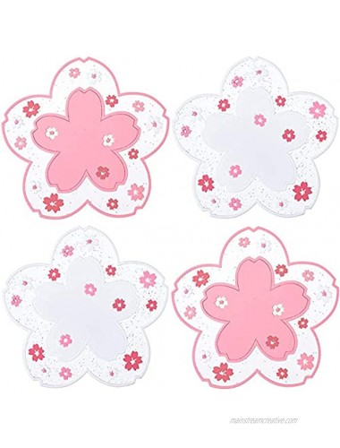 Kawaii Sakura Cup Coaster Decor Cup Placemat Cute Kitchen Pot Bowl Pad Placemat Cherry Blossom Coaster Table Cup Mat Flower Pattern Mug Pink Coasters Set of 4 for Drinks Coffee Tea 4.5in