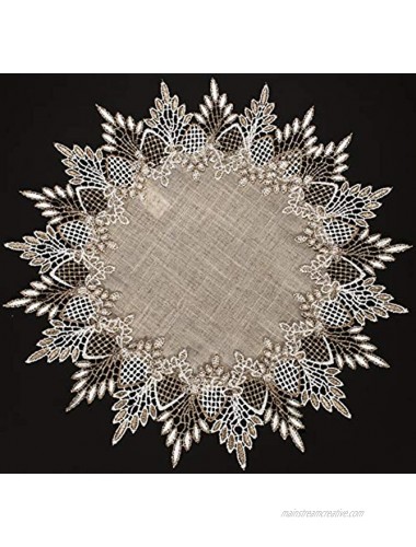 Lace Doily 15 inches Neutral Earth Tones Table Topper Scarf Place Mat Round Doily
