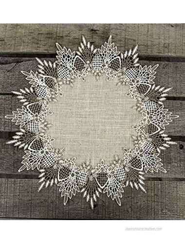 Lace Doily 15 inches Neutral Earth Tones Table Topper Scarf Place Mat Round Doily