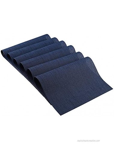 Lifewear Placemat Crossweave Woven Vinyl Non-Slip Insulation Placemat Washable Table Mats Set of 6Dark Blue