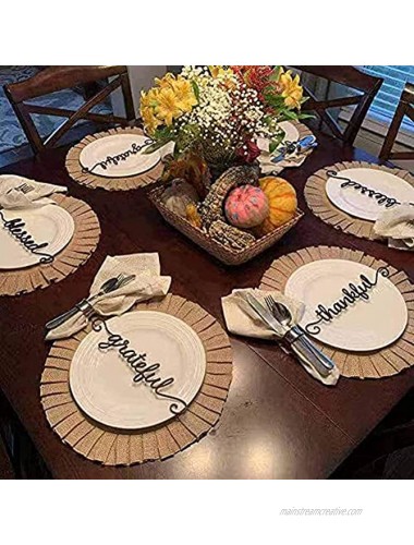 LuckyShe Boho Round Placemats Farmhouse Natural Burlap Place Mats 15 Diameter Rustic Home Decor for Dining Table,Ruffled 2,Set of 6