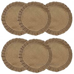 LuckyShe Boho Round Placemats Farmhouse Natural Burlap Place Mats 15" Diameter Rustic Home Decor for Dining Table,Ruffled 2,Set of 6