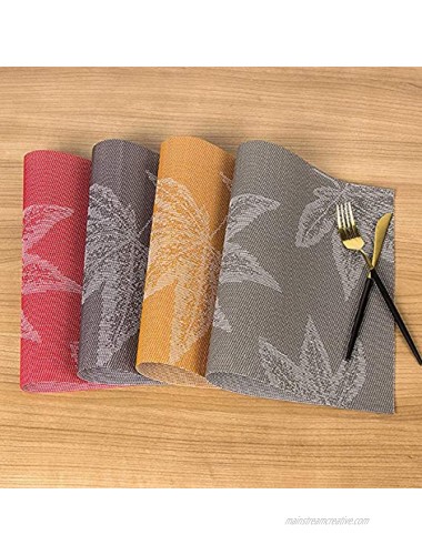 Maple Leaf Place Mats Palmhill Placemats Fall Placemats Set of 6 Easy to Clean Heat Resistant Waterproof Non Slip for Dining Kitchen Harvest Season Christmas Thanksgiving Day Halloween （Orange）