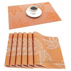 Maple Leaf Place Mats Palmhill Placemats Fall Placemats Set of 6 Easy to Clean Heat Resistant Waterproof Non Slip for Dining Kitchen Harvest Season Christmas Thanksgiving Day Halloween （Orange）