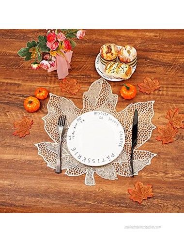 Maple Leaf Placemats Gold Set of 6,Non-Slip Durable Heat Resistant Fall Place Mats Table Decoration for Thanksgiving,Fall,Halloween and Party 18X17inch