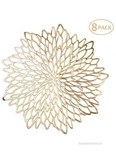 MLADEN Hibiscus Placemats Set of 8 Round Place Mats,Wedding Dining Table Mats Kitchen Decor Gold