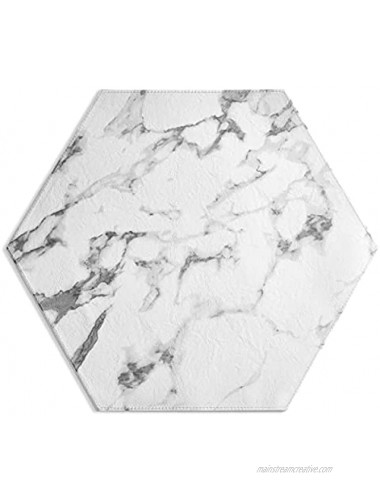 Modern Hexagon Faux Leather Placemats with Coasters Set of 4 Heat-Resistant Wipeable Placemats Protect Your Wooden Dining Table Large 15.75 x 15.75 in. Hexagonal Table Mats White Marble